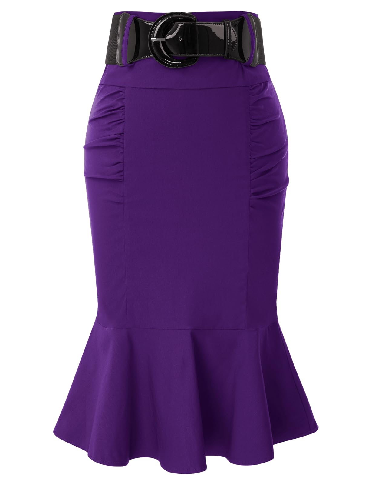 Belle Poque Office Work Skirts for Women High Waist Slim Fit Pencil Skirt Peplum Midi Skirts Purple L