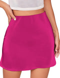 AURUZA Mini Satin Skirts for Women Trendy High Waisted Womens Short Skirts Elegant Zipper Flared Elastic A-line Silk Skirts (Hot Pink X-Large)
