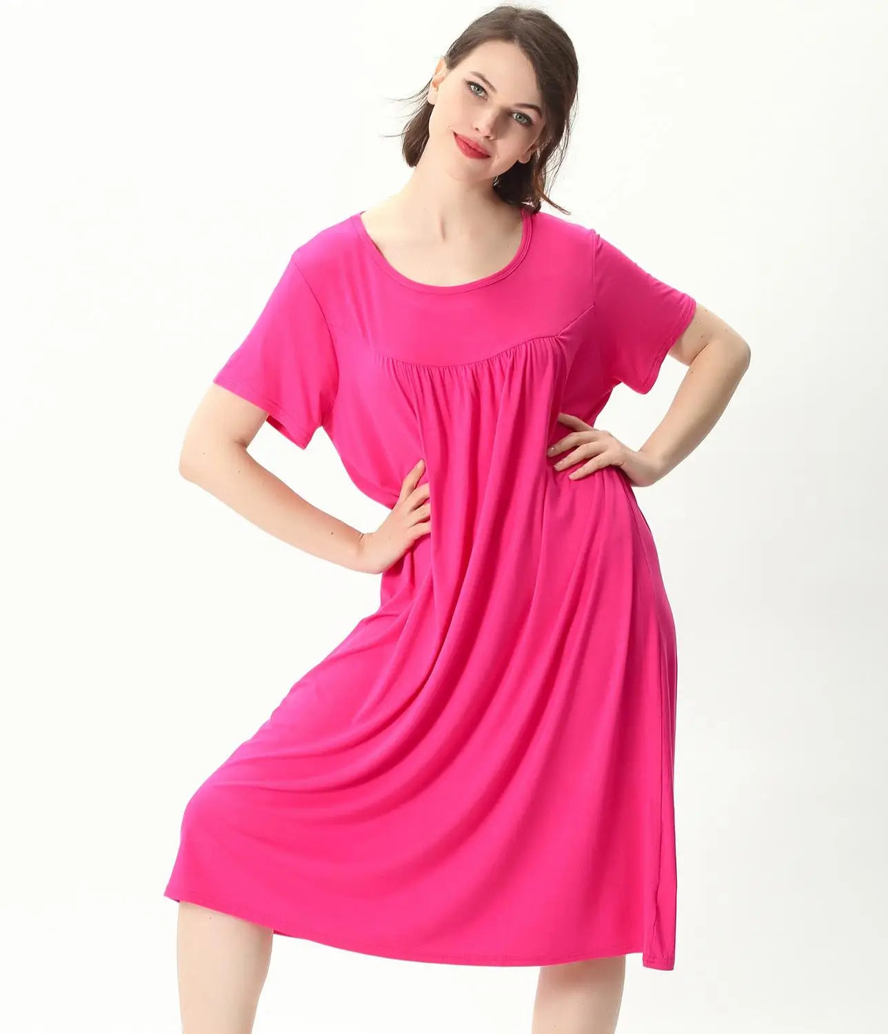 Fdfklak Summer Women Sleepwear Short Sleeve Cotton Nightgown Nightie Loose Home Dress Sexy Lingerie Nightdress Large 2XL-7XL