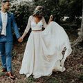LORIE Boho Wedding Dress 3/4 Long Sleeve A Line White Ivory Chiffon Lace Princess Beach Bride Two Pieces Customized Wedding Gown