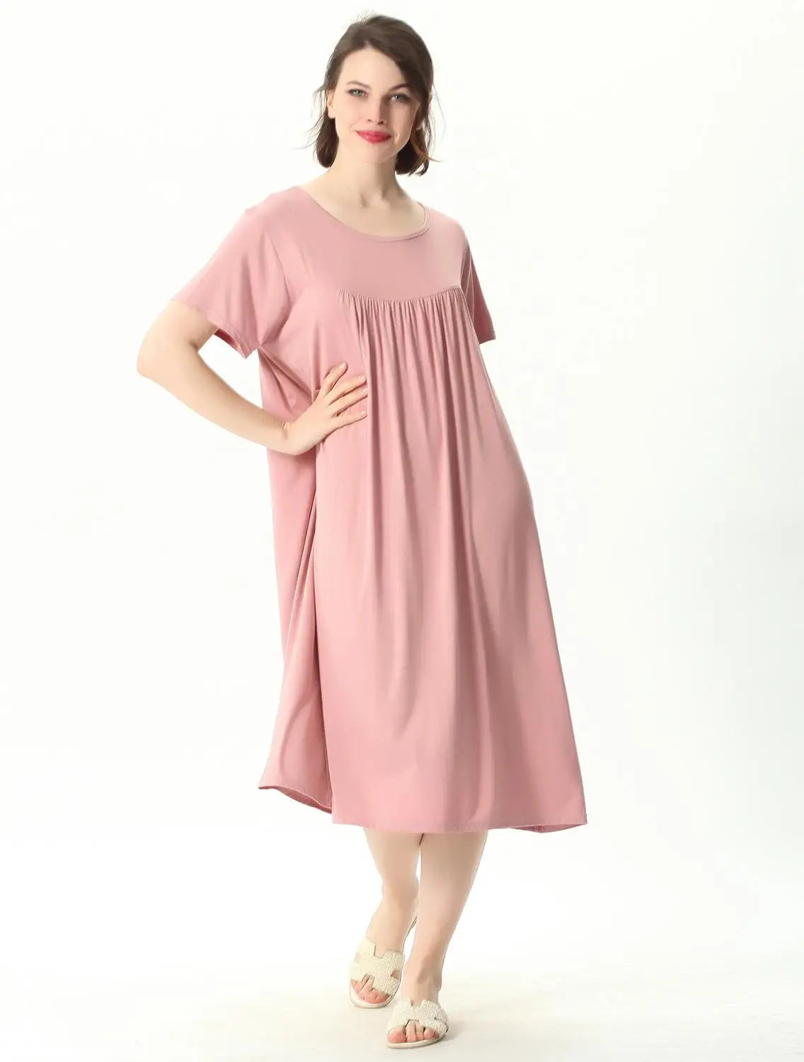 Fdfklak Summer Women Sleepwear Short Sleeve Cotton Nightgown Nightie Loose Home Dress Sexy Lingerie Nightdress Large 2XL-7XL