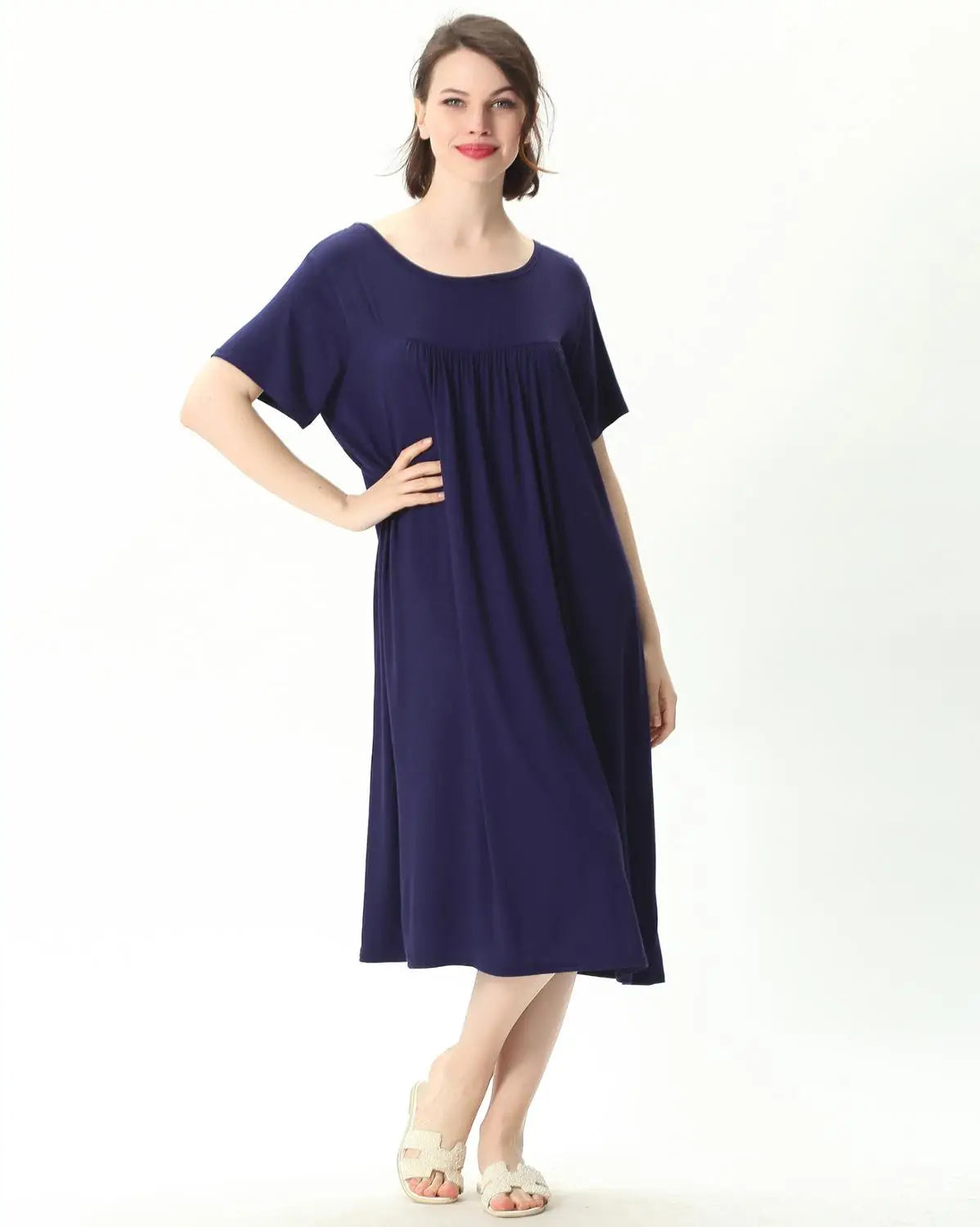 Fdfklak Summer Women Sleepwear Short Sleeve Cotton Nightgown Nightie Loose Home Dress Sexy Lingerie Nightdress Large 2XL-7XL