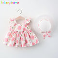 2Piece Sets Summer Outfit Baby Girl Costume Toddler Dresses Korean Cute Flowers Princess Beach Dress+Sunhat Newborn Clothes 067