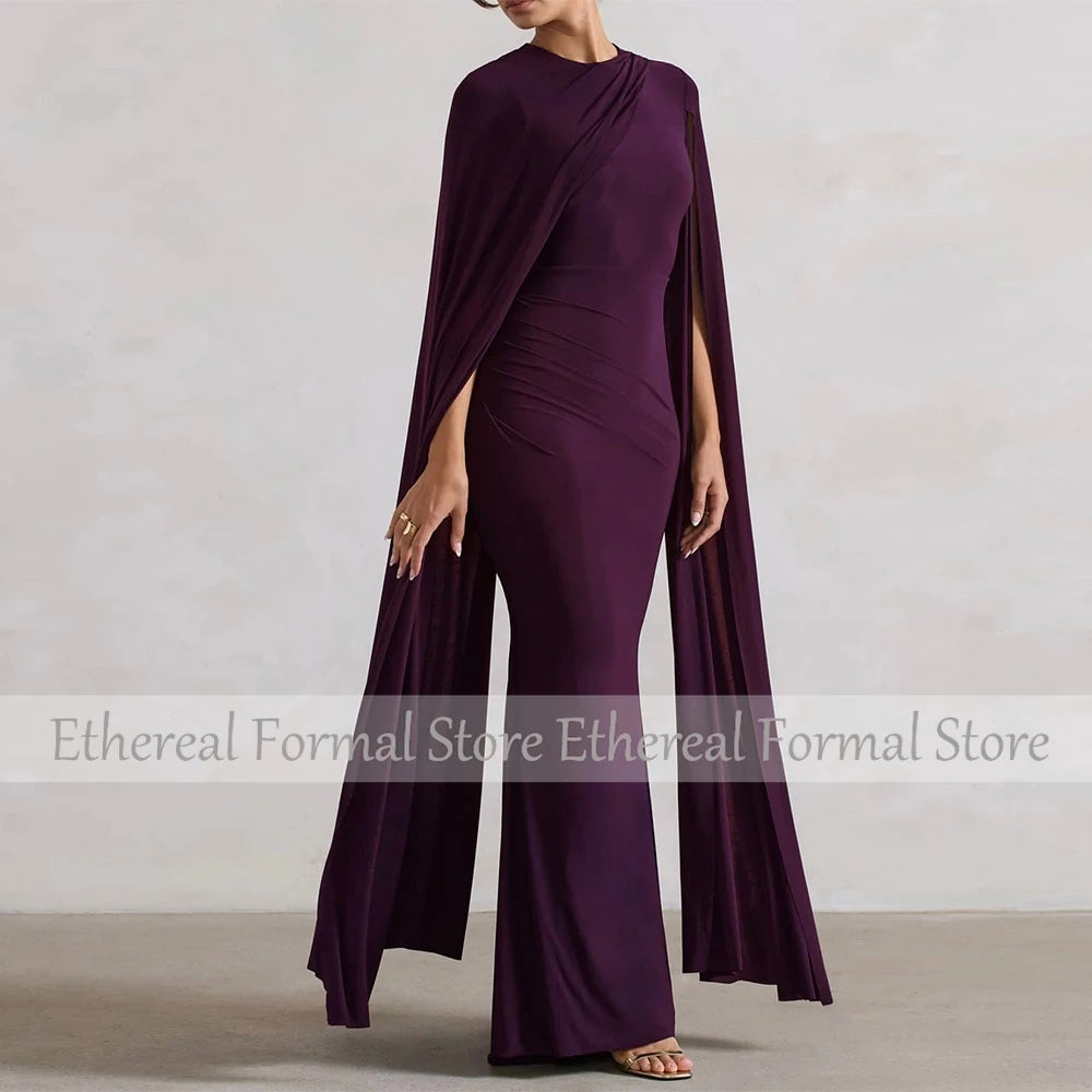 Elegant Purple Evening Dress O Neck Mermaid Women's Evening Gown Long Sleeves Trumpet Floor Length Simple Formal Dresses 2025