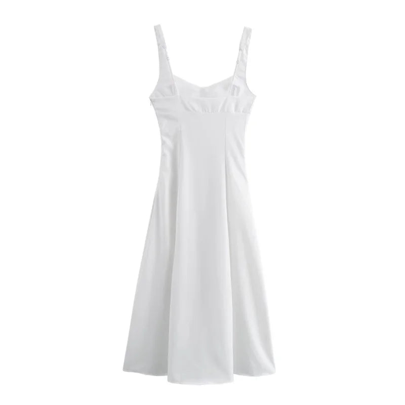 ETJ 2025 summer new  women's dress is a fresh breathable fabric blend with polka dot print and a slit MIDI dress