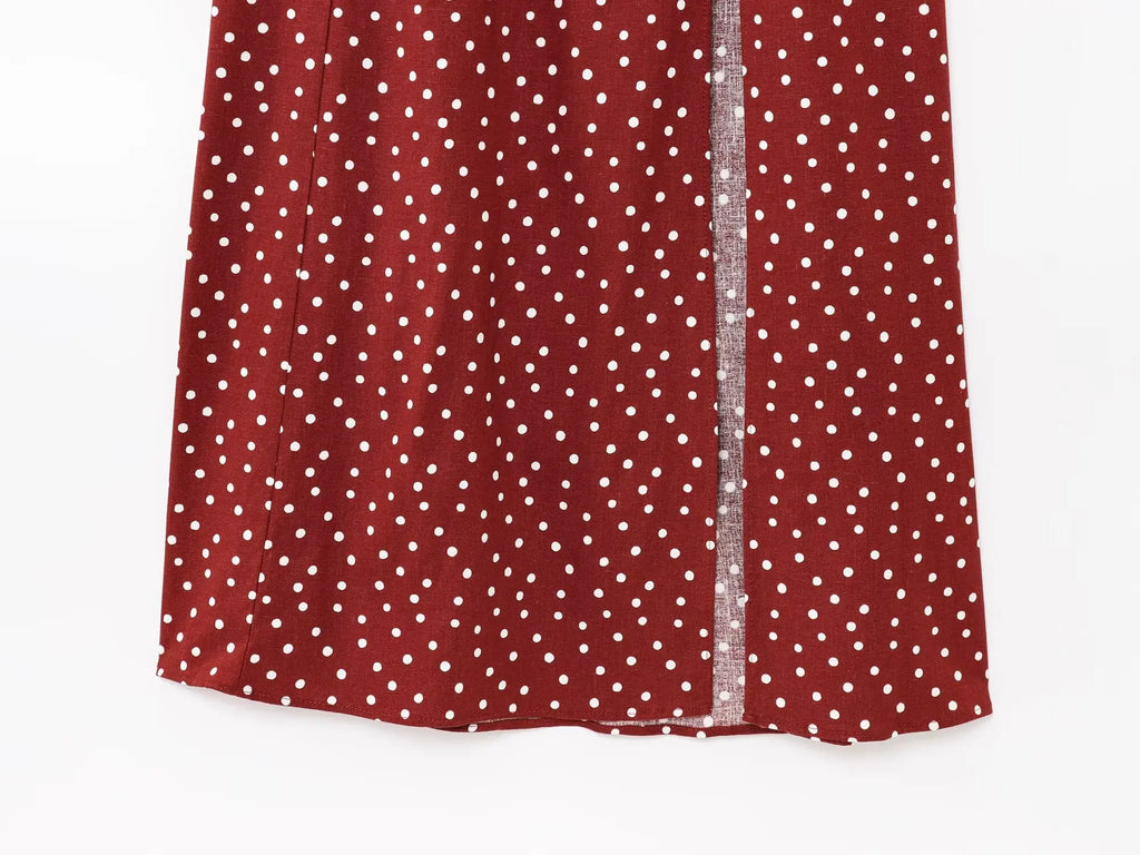 ETJ 2025 summer new  women's dress is a fresh breathable fabric blend with polka dot print and a slit MIDI dress