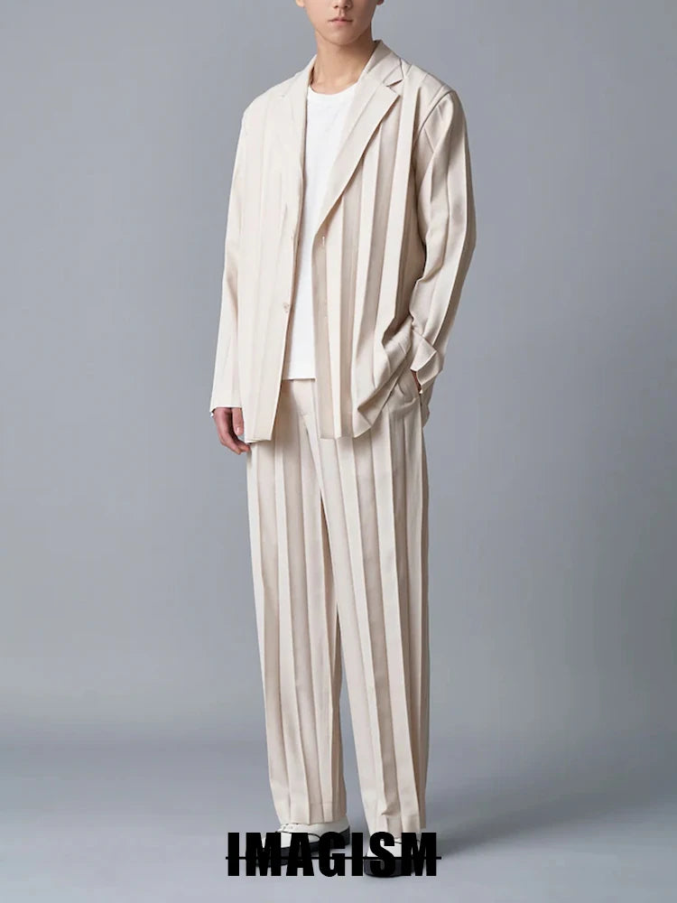 Miyake Fold Winter New Niche Design Casual Loose Thin Origami Straight Leg Dress Pants