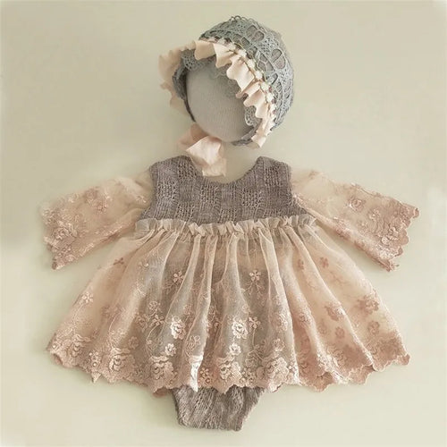Newborn Photography Props  Newborn Hat Lace Romper Bodysuits Outfit Baby Girl Dress Photo Costume