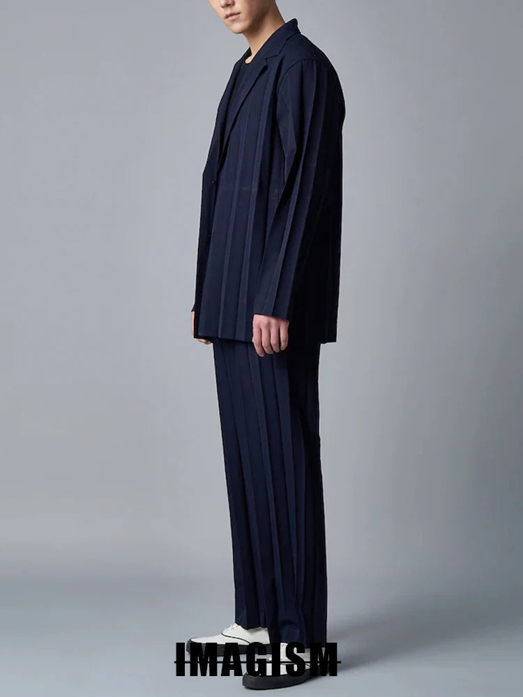 Miyake Fold Winter New Niche Design Casual Loose Thin Origami Straight Leg Dress Pants