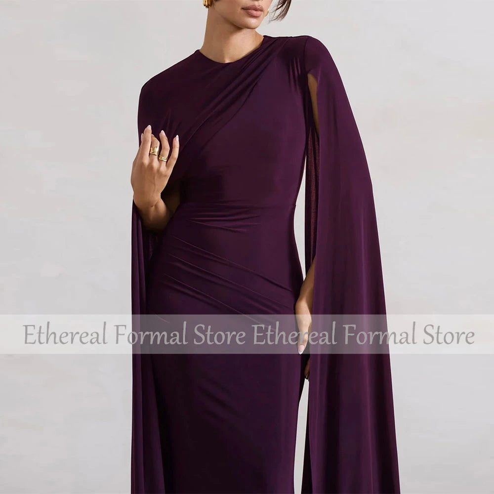 Elegant Purple Evening Dress O Neck Mermaid Women's Evening Gown Long Sleeves Trumpet Floor Length Simple Formal Dresses 2025