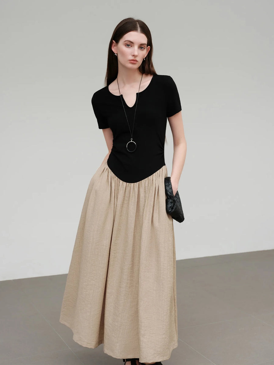 FSLE【Premium Series】2025 Summer Women's Wool Textured Dress - Slim Fit Contoured Waist & Breathable Layered Design Dress
