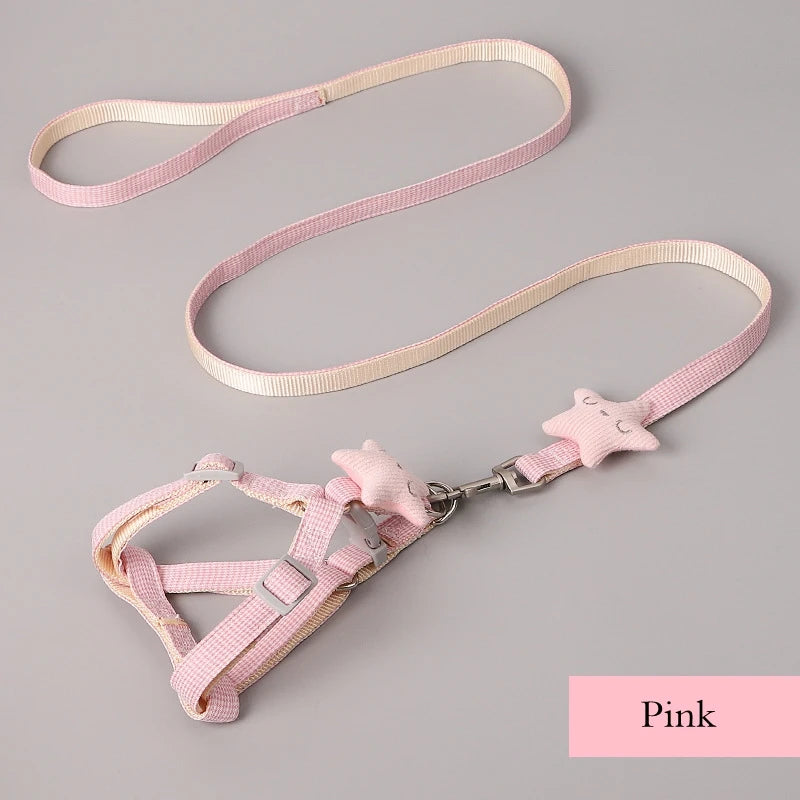 Dog Harness Leash Evening Dress Bow Collar Set Adjustable Cute  Dog Harness For Small Medium Pet Cat Collar Leash Outdoor Walkin