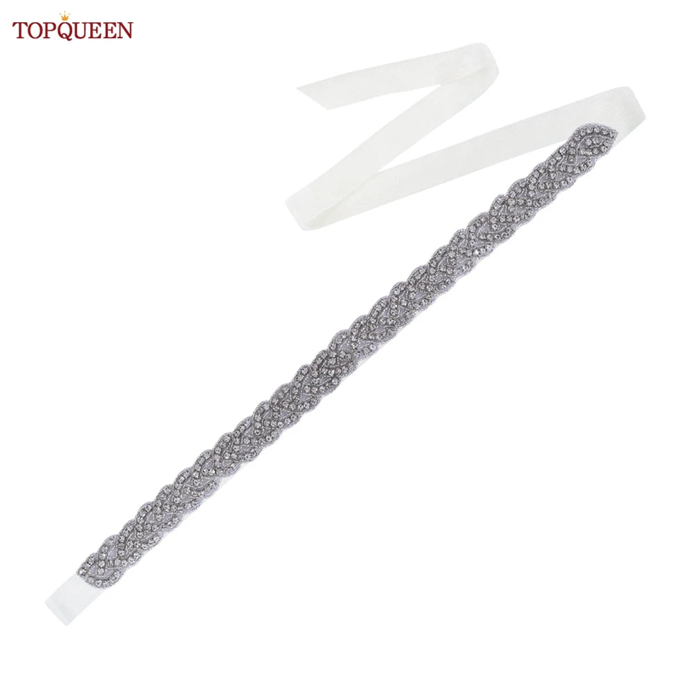 TOPQUEEN Luxury Wedding Bridal Sash Ribbon Sparkly Rhinestone Belts for Formal Dress Plus Size Diamond Belt Sash Applique  S216