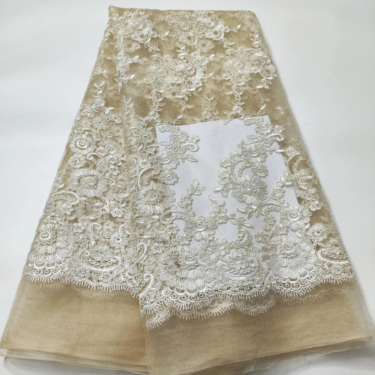 White African French Beaded Lace Fabric 2024 High Quality White Nigerian Tulle Mesh Lace Fabric For Party Wedding Dress K-D2327C