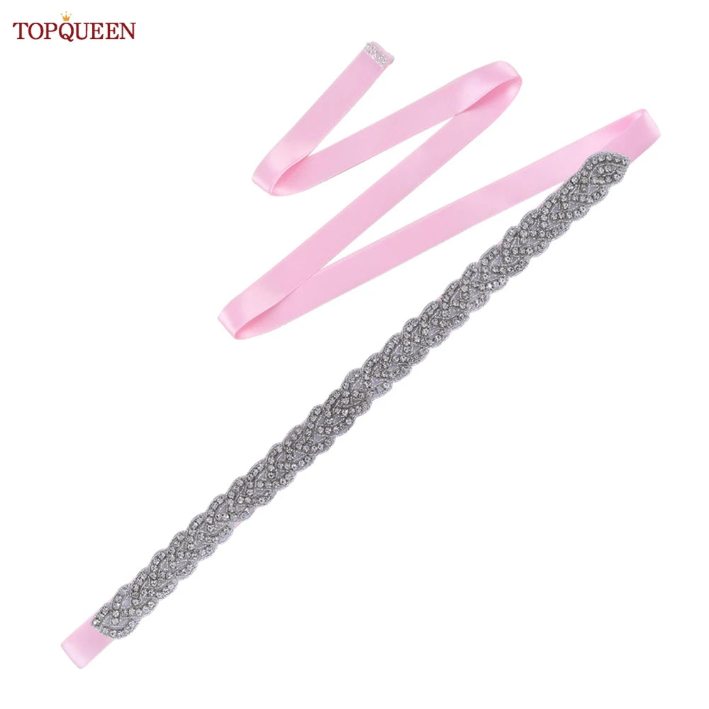 TOPQUEEN Luxury Wedding Bridal Sash Ribbon Sparkly Rhinestone Belts for Formal Dress Plus Size Diamond Belt Sash Applique  S216