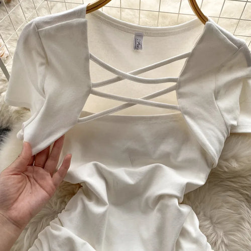 Kleid Mädchen Sommer Neu Quadratischer Ausschnitt Kordelzug Einfarbig Mode Kurzarm 2024 Schlicht Elastische Taille Mode