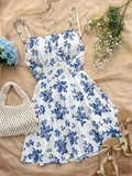 2025 Summer New European and American Cross border Women's Trade Fashion Leisure V-neck Floral Strap Dress