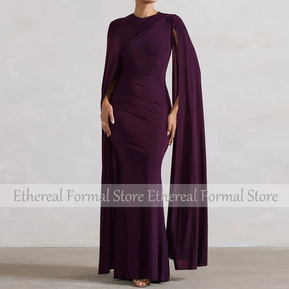 Elegant Purple Evening Dress O Neck Mermaid Women's Evening Gown Long Sleeves Trumpet Floor Length Simple Formal Dresses 2025