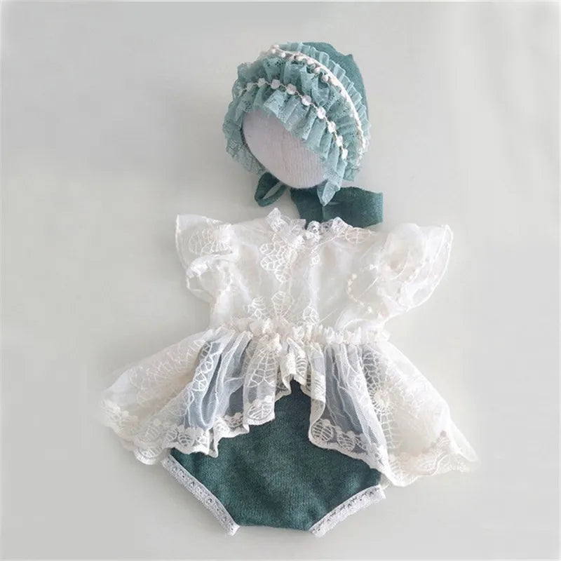Newborn Photography Props  Newborn Hat Lace Romper Bodysuits Outfit Baby Girl Dress Photo Costume