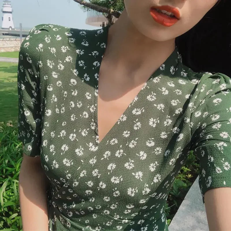 Woman Dress Dresses for Women 2025 Floral Flower Mini Green Clothes Short Sensual Sexy Outfits Promotion New Features of Loose X