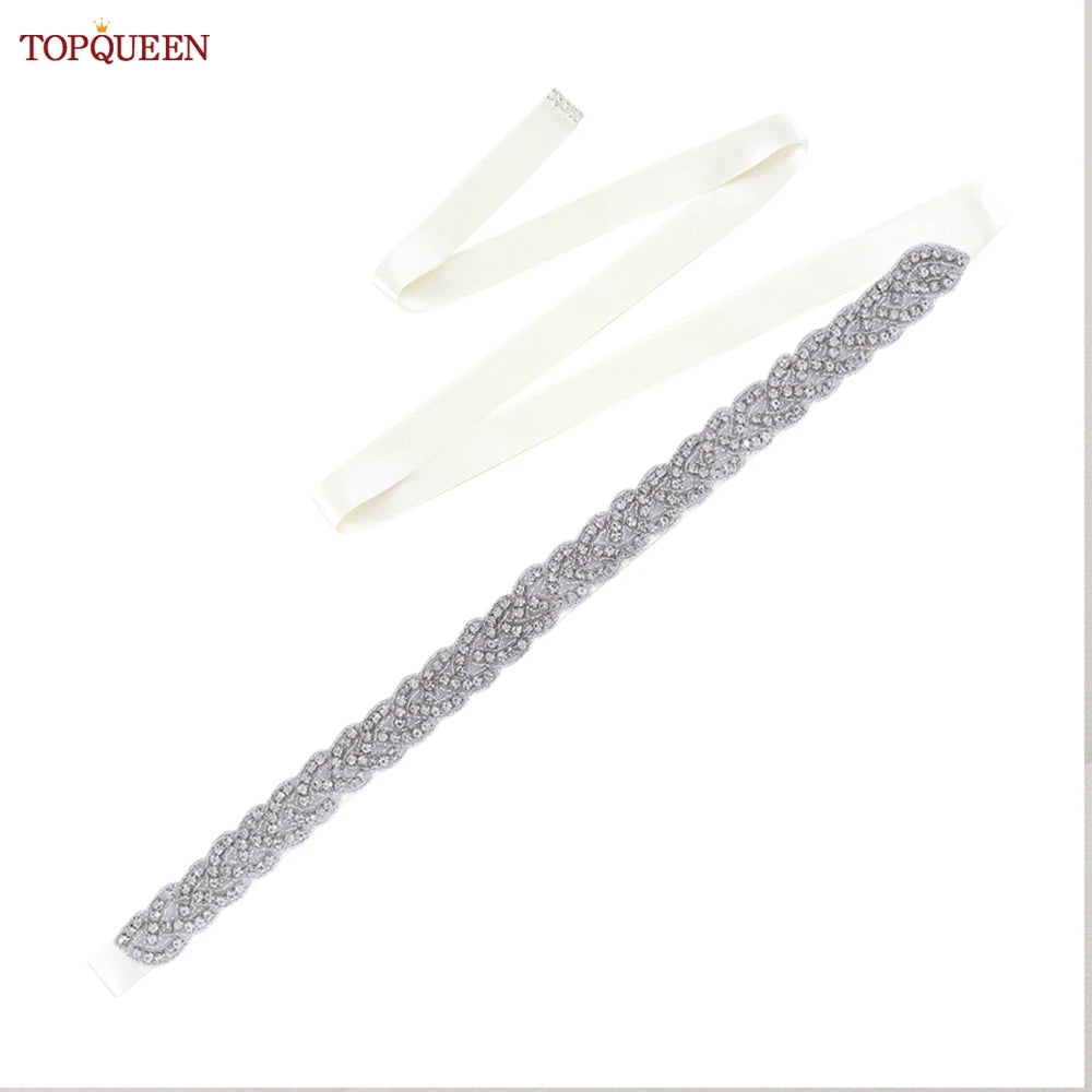 TOPQUEEN Luxury Wedding Bridal Sash Ribbon Sparkly Rhinestone Belts for Formal Dress Plus Size Diamond Belt Sash Applique  S216