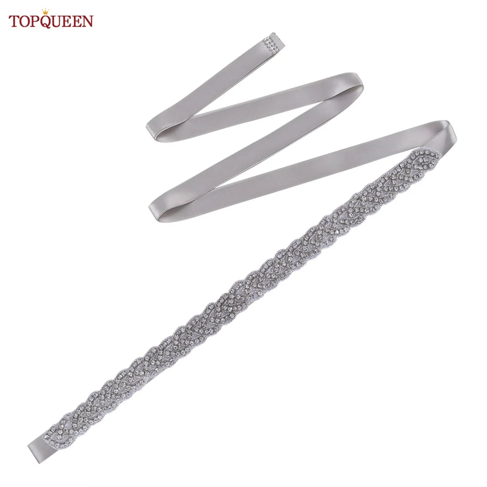TOPQUEEN Luxury Wedding Bridal Sash Ribbon Sparkly Rhinestone Belts for Formal Dress Plus Size Diamond Belt Sash Applique  S216