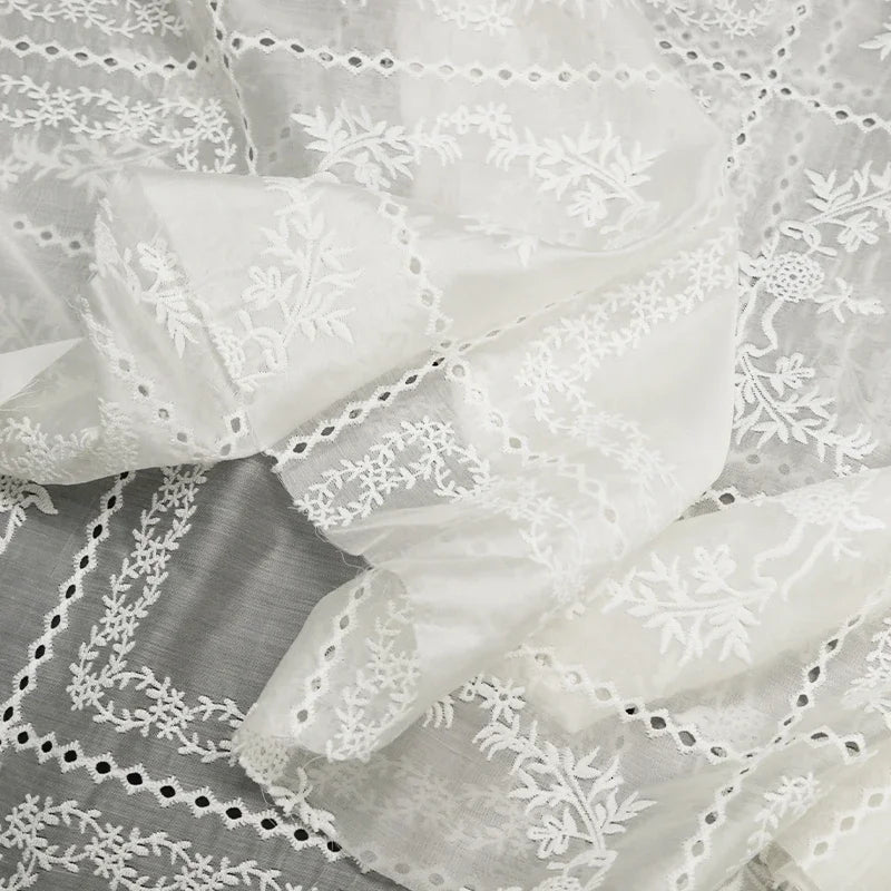 Hollow Embroidery Flower Fabric for Spring and Summer Clothing Strap Dress Shirts Designer Fabric By The Meter