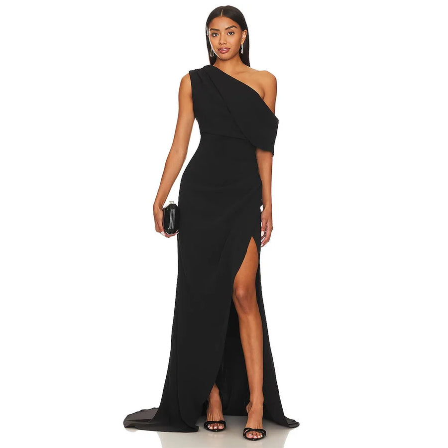 Modern Black Evening Dress  Off The Shoulder Mermaid Women's Evening Gown  Sleeveless  Side Slit Long Formal Party Dress