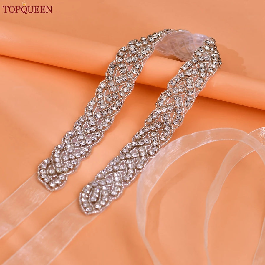 Luxury Rhinestone Bridal Sash Belt Sparkly Crystal Wedding Dress Belt Plus Size