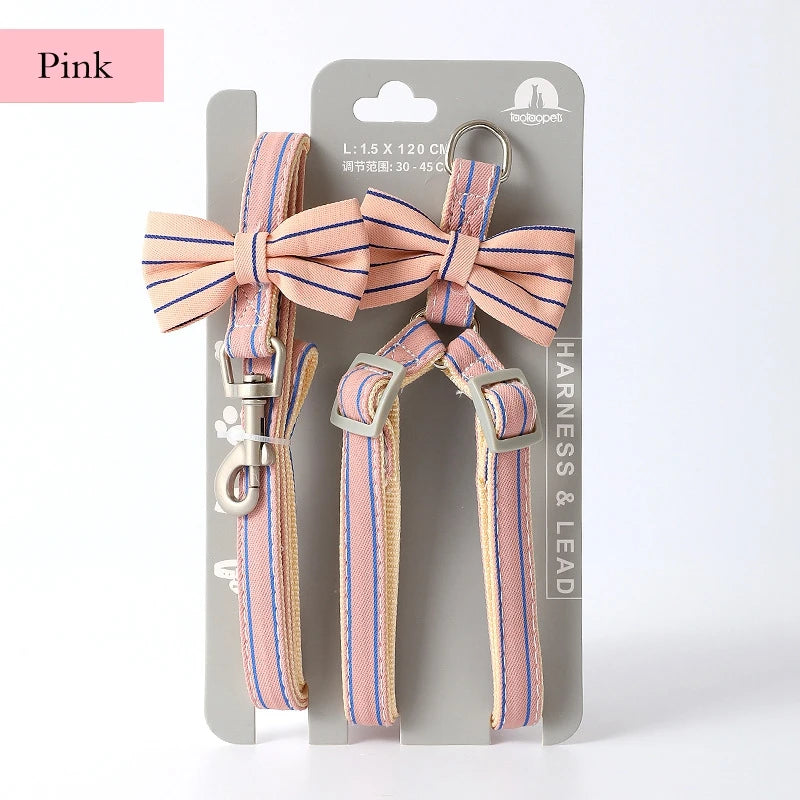 Dog Harness Leash Evening Dress Bow Collar Set Adjustable Cute  Dog Harness For Small Medium Pet Cat Collar Leash Outdoor Walkin