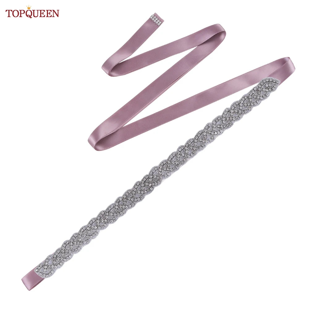 TOPQUEEN Luxury Wedding Bridal Sash Ribbon Sparkly Rhinestone Belts for Formal Dress Plus Size Diamond Belt Sash Applique  S216