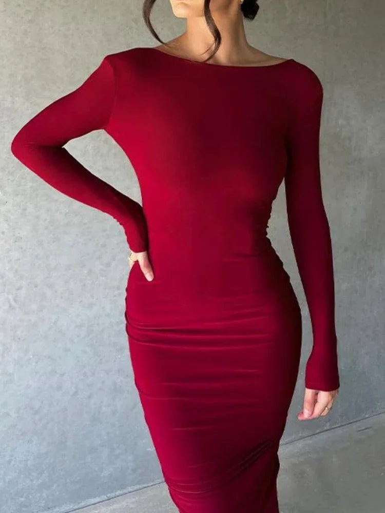Reversible Deep V Neck or Deep V Backless Folds Slim Bodycon Maxi Dress Women Skinny Long Dress Elegant Club Party Vestidos