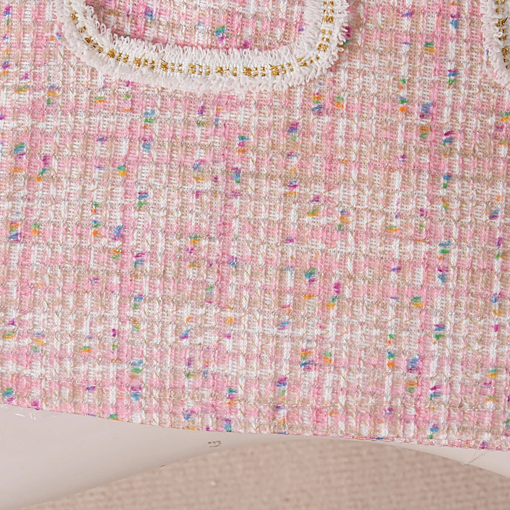 Spring And Autumn New Beige Bow Baby Girl Dress, Pink Checkered Pocket Children'S Long Sleeve Clothes (0-3 Years Old)