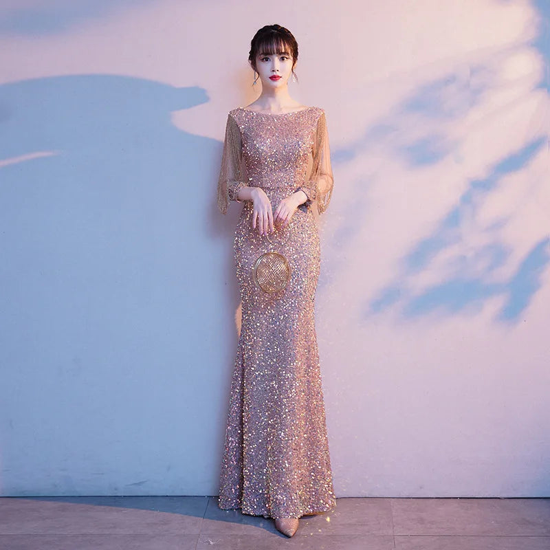 DongCMY Special Occasion Formal Elegant Sequin Evening Dress Party Mermaid Maxi Bodycon Vestido De Festa Luxo Women Dress