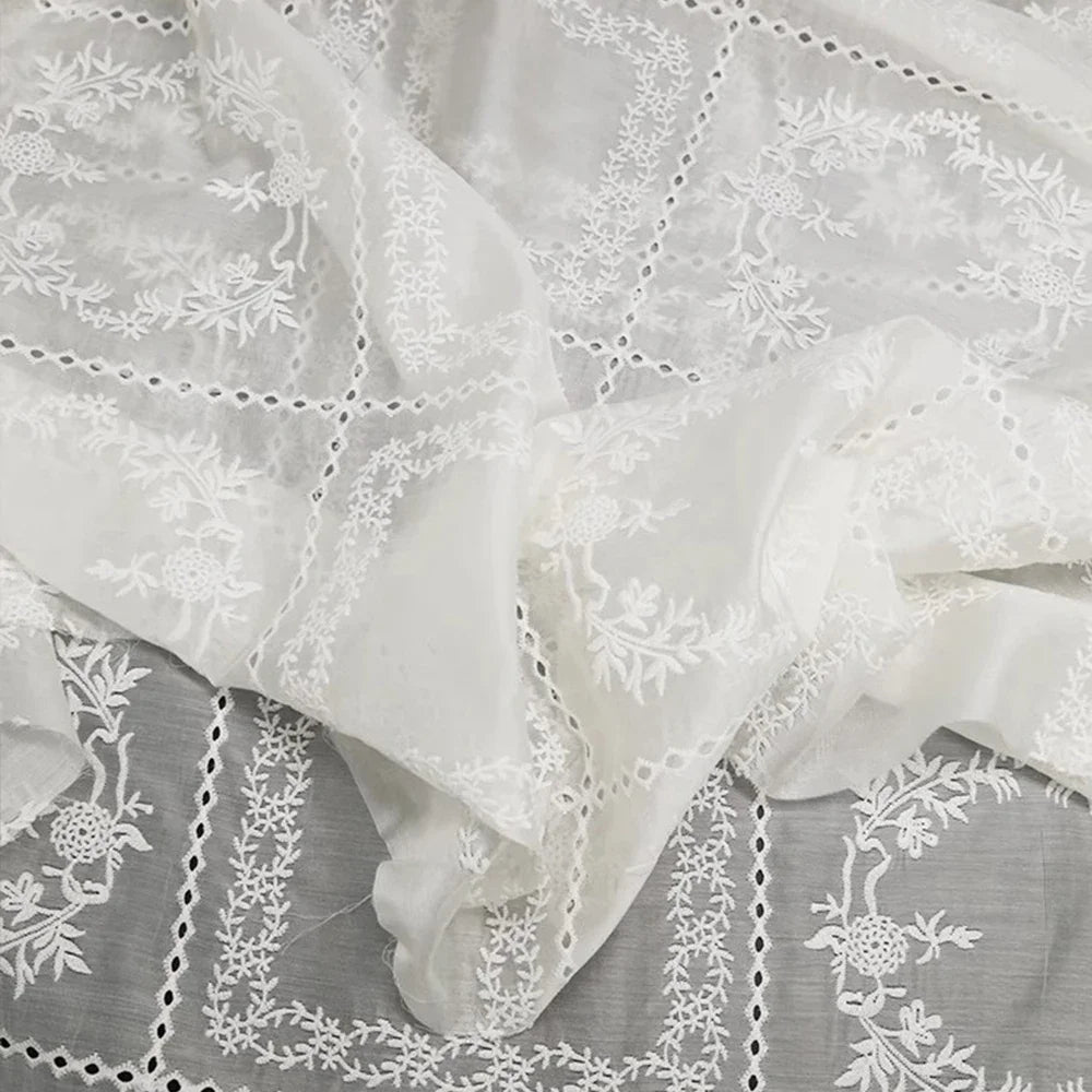 Hollow Embroidery Flower Fabric for Spring and Summer Clothing Strap Dress Shirts Designer Fabric By The Meter