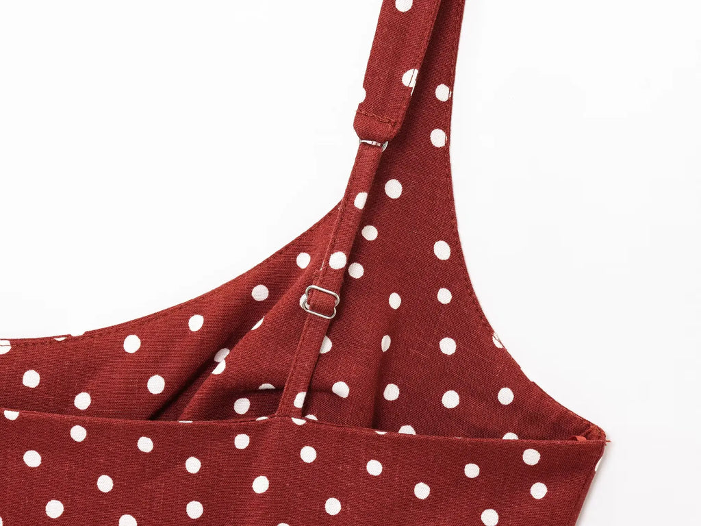 ETJ 2025 summer new  women's dress is a fresh breathable fabric blend with polka dot print and a slit MIDI dress