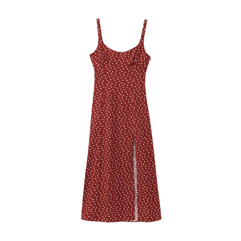 ETJ 2025 summer new  women's dress is a fresh breathable fabric blend with polka dot print and a slit MIDI dress