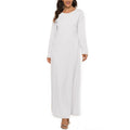 Womens Solid Color Islamic Arabian Dress Round Neck Long Sleeve Muslim Prayer Long Robes Loose Basic Dress for Casual Wear