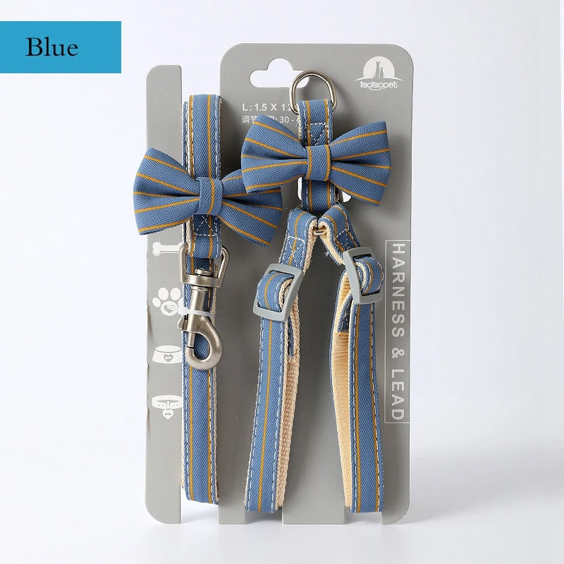 Dog Harness Leash Evening Dress Bow Collar Set Adjustable Cute  Dog Harness For Small Medium Pet Cat Collar Leash Outdoor Walkin