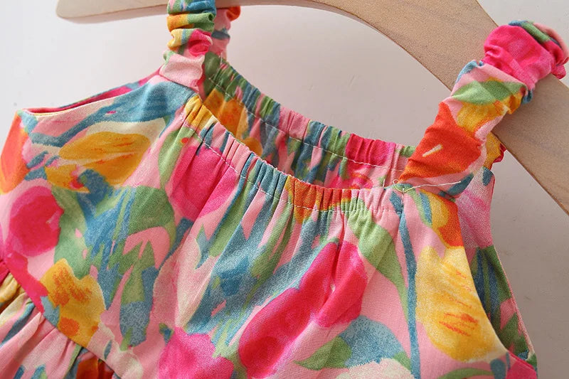 2 baby girls summer new dress sweet and cute floral skirt 0-4 years old Girl's Casual and Fashionable Sleeveless Dress