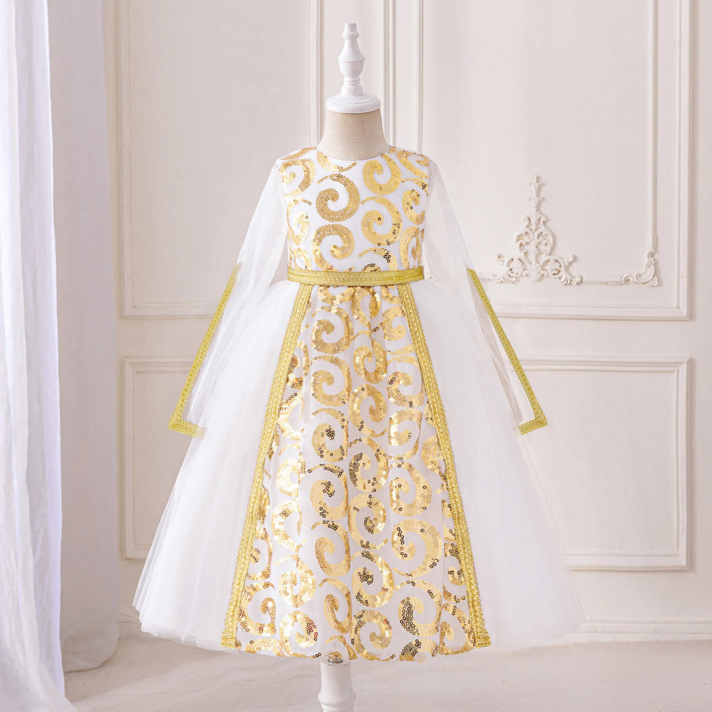 Muslim Ramadan Prayers Party Girls Dress Long Sleeve Robe Arab Dubai Casual Dresses Girl Child Eid Enfant Holiday Prom Costumes