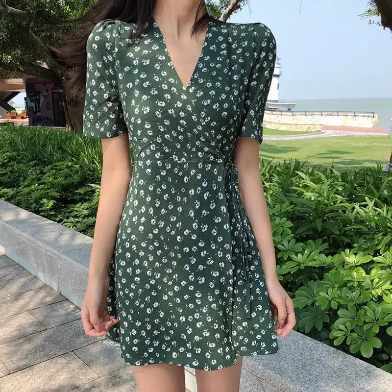 Woman Dress Dresses for Women 2025 Floral Flower Mini Green Clothes Short Sensual Sexy Outfits Promotion New Features of Loose X