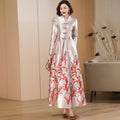 Women Luxury Long Sleeve Jacquard Dress Floral Long Dress Girls Evening Events Party Dress Chinese Style Photograph Vintage