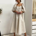 Jastie Summer New Cotton And Linen Long Dress Women French Square Neck Puff Sleeve Dresses Elegant Loose Solid Big Swing Dress