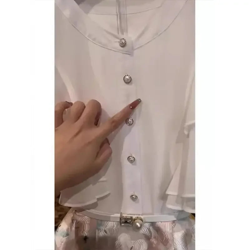 French fashion luxury tulle dress female summer new high-grade sense stitching embroidery temperament lotus leaf sleeve skirt