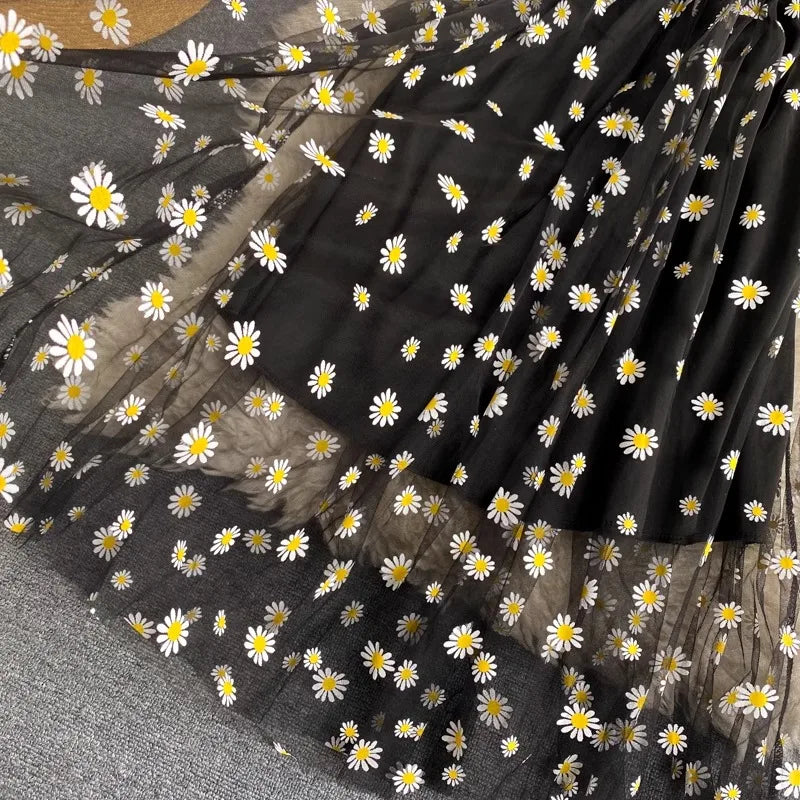 Women Dress 2025 New Summer Fashion Fairy Mesh Party Dress Korean Pop Floral Print Vacation Beach Dress Streetwear Sundress