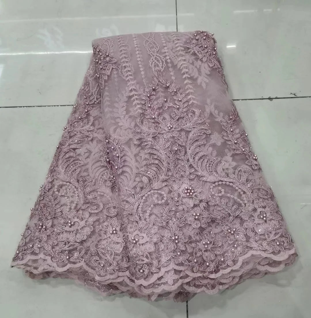 White African French Beaded Lace Fabric 2024 High Quality White Nigerian Tulle Mesh Lace Fabric For Party Wedding Dress K-D2327C