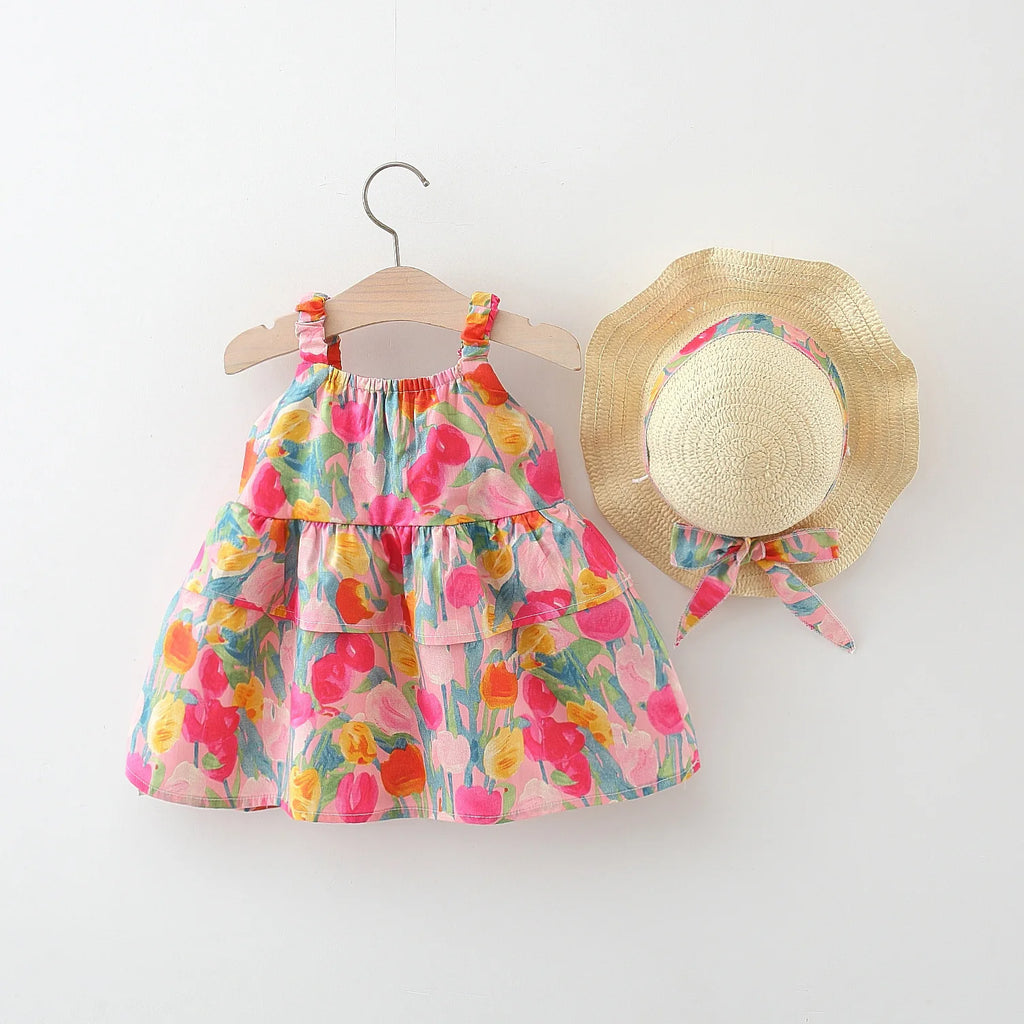 2 baby girls summer new dress sweet and cute floral skirt 0-4 years old Girl's Casual and Fashionable Sleeveless Dress