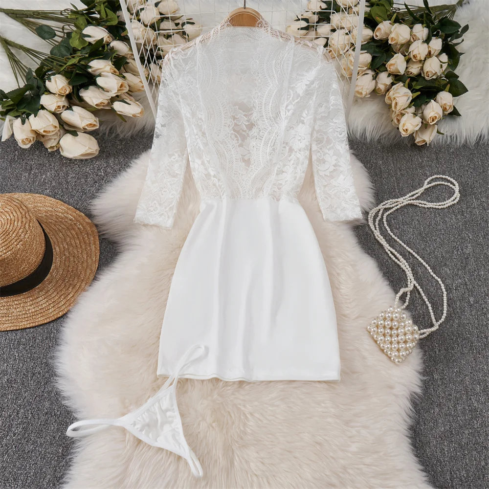 Sexy Japan Sleeveless Slim Fit Kimono Elegant Print Pajama V-Neck Irregular Short Dress Erotic Lingerie Women Hotsweet Nightgown
