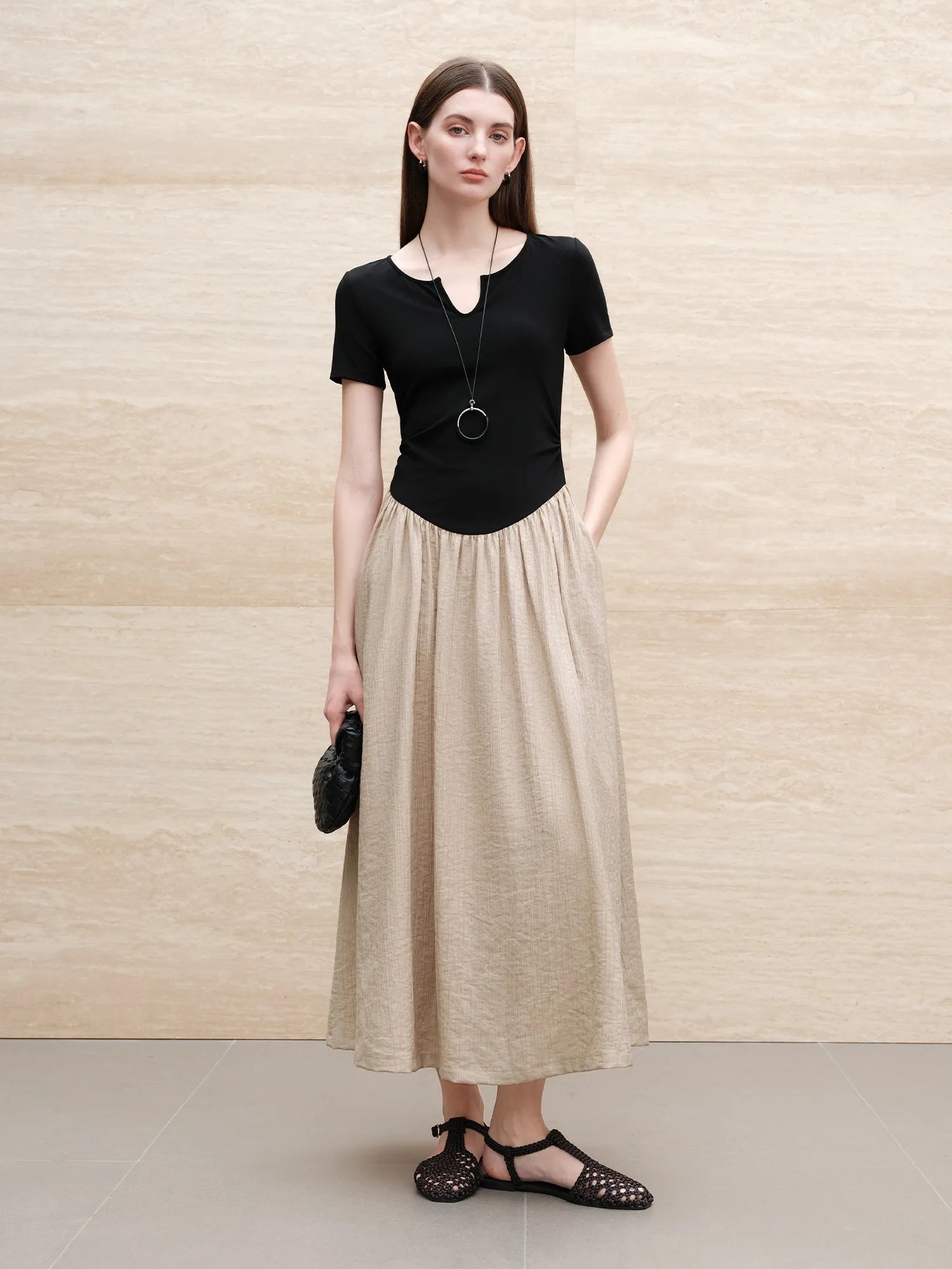 FSLE【Premium Series】2025 Summer Women's Wool Textured Dress - Slim Fit Contoured Waist & Breathable Layered Design Dress